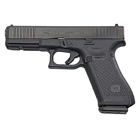 Glock PV1750201 G17 V Standard Frame 9mm Luger 10+1 4.49 Black GMB Barrel, Black nDLC Steel Serrated Slide, Black Polymer Frame w/Accessory Rail, Textured Polymer Grip, Ambidextrous