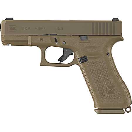 Glock UV1950701X G19X V 9mm Luger 10+1 4.02 Black GMB Barrel, Coyote nPVD Steel Serrated Slide, Coyote Brown Polymer Frame, Textured Polymer Grip, Ambidextrous