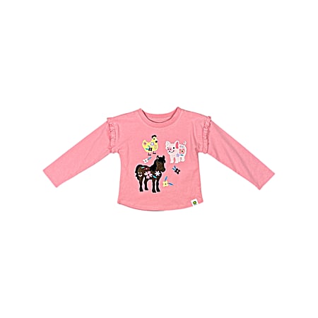 Toddler Girls' Pink Folky Friends Long Sleeve Shirt