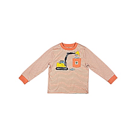 Toddler Boys' Orange Excavator Pocket Long Sleeve Shirt