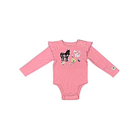 Infant Pink Folky Friends Long Sleeve Bodysuit