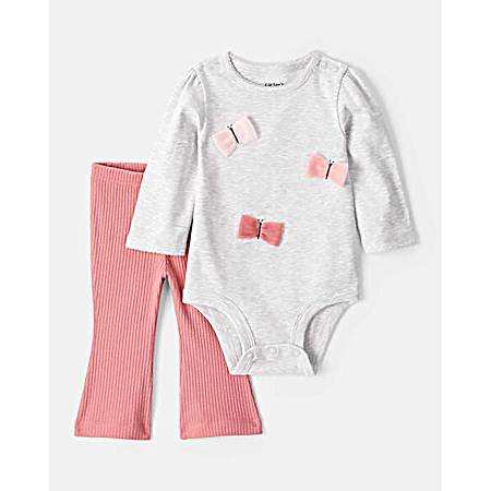 Infant Girls' Gray/Pink Tulle Butterfly Set - 2 Pc