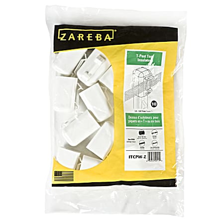 White T-Post Safety Cap & Insulators - 10 Pk