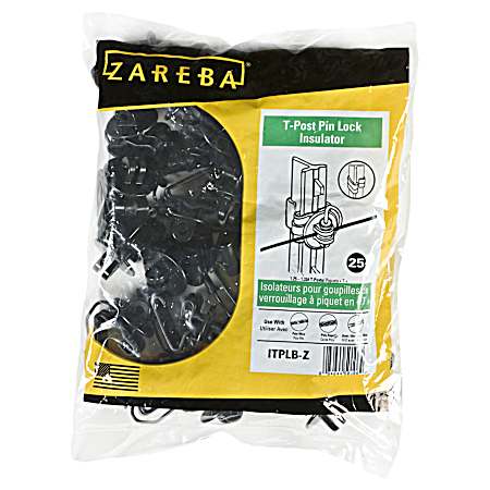 Black T-Post Pin-Lock Insulators - 25 Pk