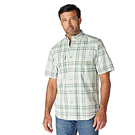 Men's Fort Loose Plaid Button Front Short Sleeve Shirt
