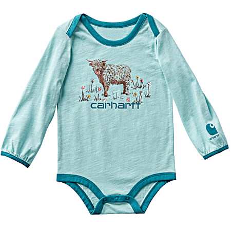 Infant Blue Haze Cow Long Sleeve Bodysuit
