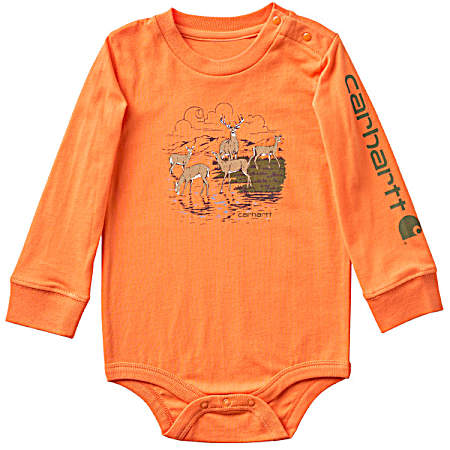 Infant Mandarin Orange Deer Long Sleeve Bodysuit