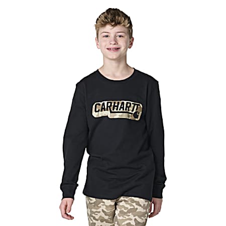 Little Kids Caviar Black Camo Logo Long Sleeve Shirt