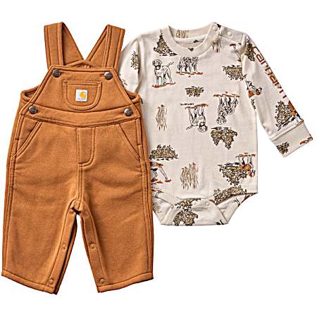 Infant Brown Bodysuit & Fleece Overall Set - 2 Pc