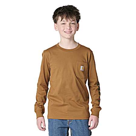 Kids Brown Duck Pocket Long Sleeve Shirt