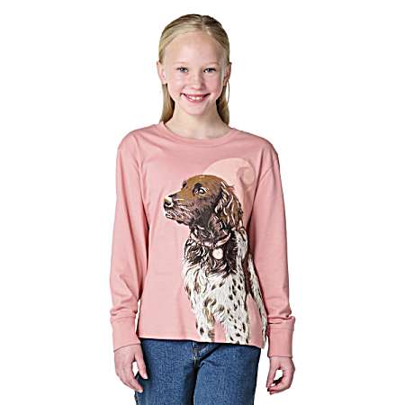 Little Kids Rosette Dog Long Sleeve Shirt