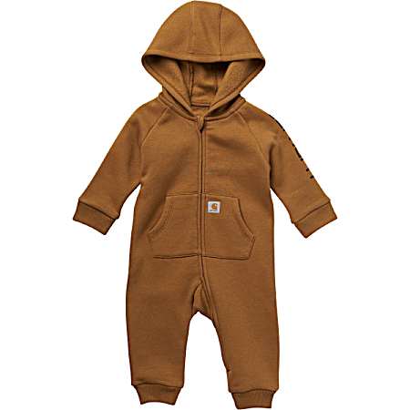 Infant Brown Zip Front Hooded Coveralls