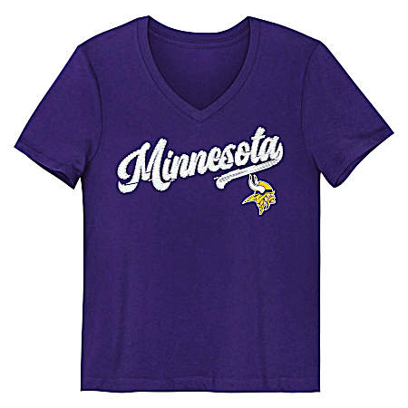 Kids Minnesota Vikings White Glitter Puff Print Short Sleeve Shirt