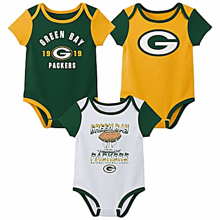 Infant Green Bay Packers Short Sleeve Bodysuits - 3 Pk