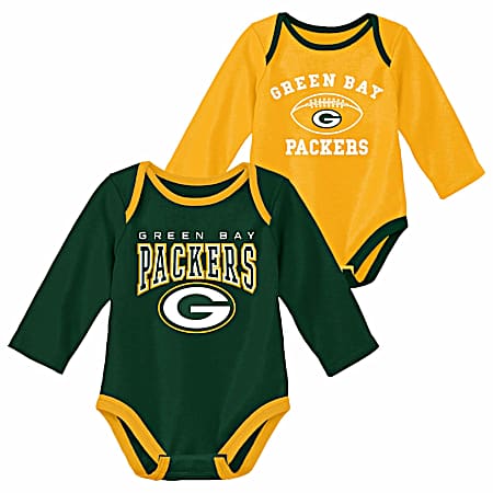 Infant Green Bay Packers Long Sleeve Bodysuits - 2 Pk