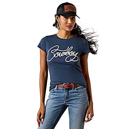 Women's Blue Cowgirl Short Sleeve Shirt