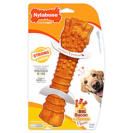 XL Strong Chew Rubber Bone, Bacon & Cheese Flavor, Orange