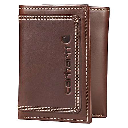 Men's Brown Leather Triple-Stitched Trifold Wallet