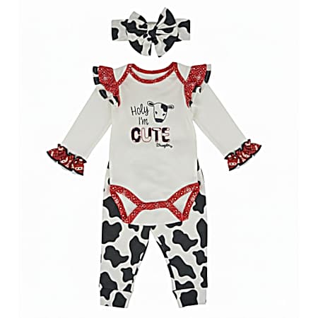 Infant Girls Bright White Holy Cow Jogger Set - 3 Pc