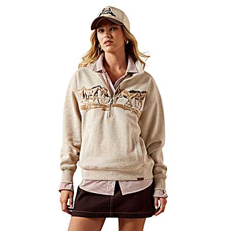Women's Oatmeal Heather Running Wild 1/2 Zip Sweatshirt