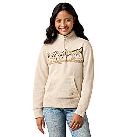 Girls Beige/Khaki Running Wild 1/4 Zip Sweatshirt