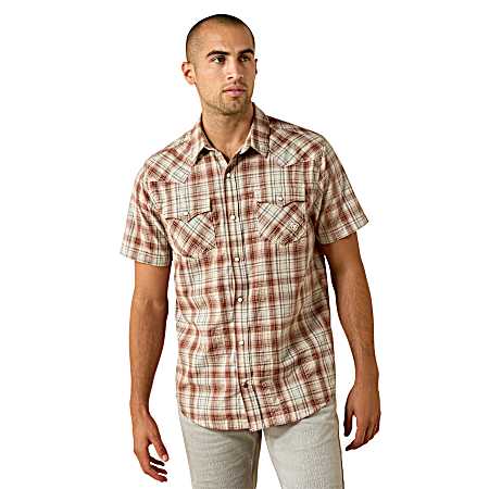 Men's Light Brown Retro Hilliard Snap Front Short Sleeve Shirt
