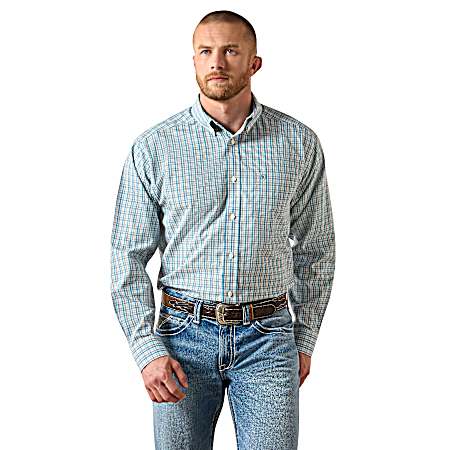 Men's Angel Blue Plaid Antonio Button Front Long Sleeve Shirt