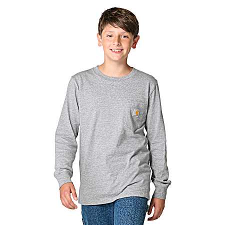 Boys' Charcoal Pocket Long Sleeve Shirt