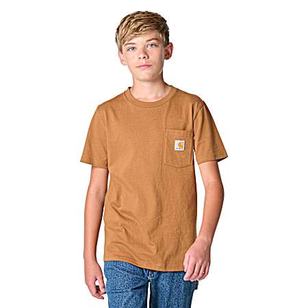 Little Boy's Brown Short Sleeve Pocket Shirt