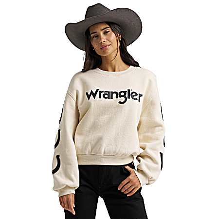 Women's White Lucky Logo Crew Sweatshirt