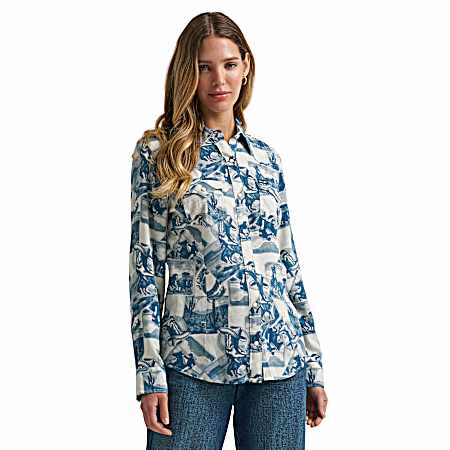 Women's Blue Horse Reverie Snap Front Long Sleeve Shirt