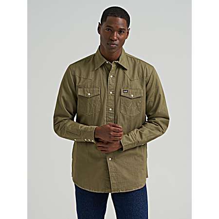 Men's Flannel Lined Snap Front Long Sleeve Shirt