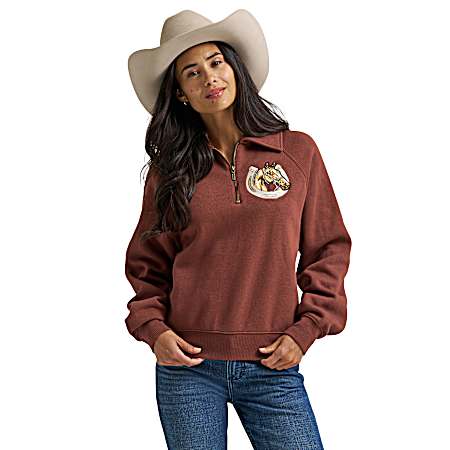 Women's Burgundy Horseshoe Collared Pullover