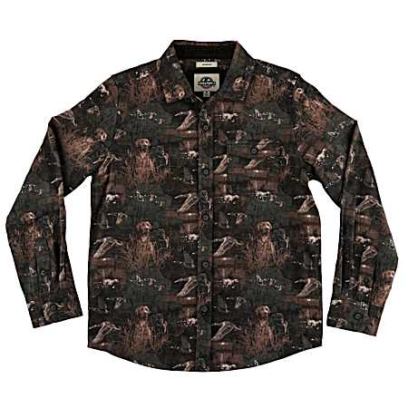 Kids Dog Print Legend Flannel Button Front Long Sleeve Shirt