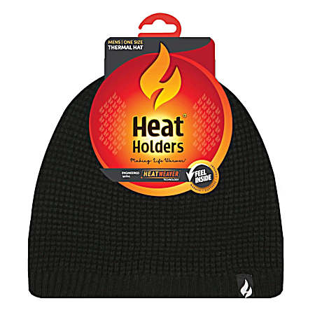 Men's Black Waffle Knit Beanie