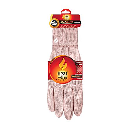 Women's Dusty Pink Amelia Cable Knit Gloves