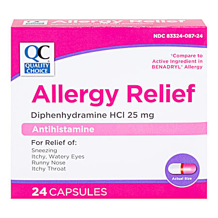 24 ct Diphenhydramine HCL 25 Mg Allergy Relief Capsules