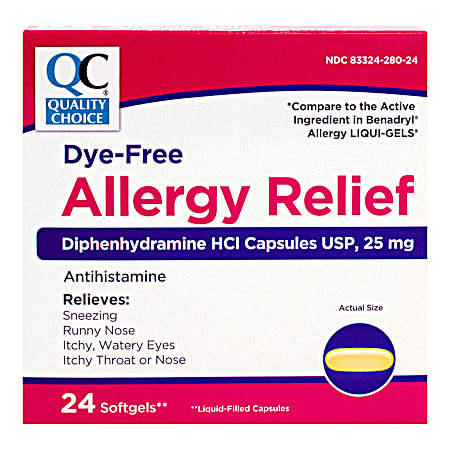 24 ct Diphenhydramine HCL 25 Mg Allergy Relief Softgels