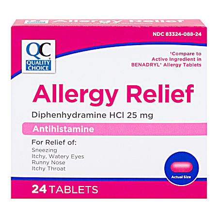 24 ct Diphenhydramine HCL 25 Mg Allergy Relief Tablets