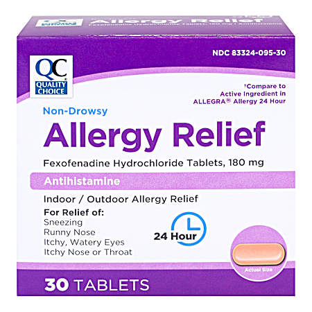 30 ct Fexofenadine HCL 180 Mg Allergy Relief Tablets