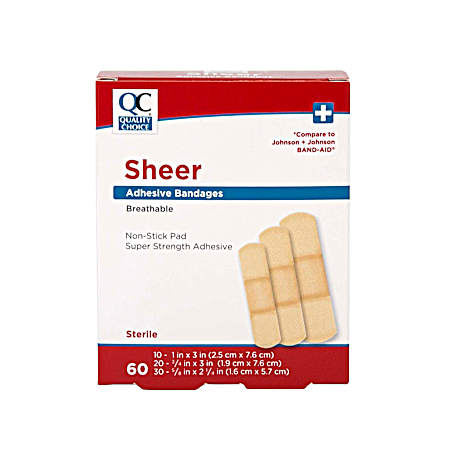 60 ct Adhesive Bandages Sheer Assorted