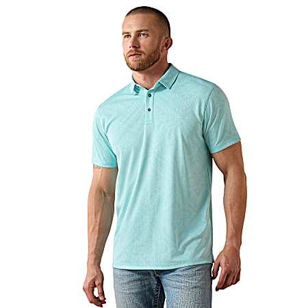 Men's Aqua Jacquard Printed Short Sleeve Polo