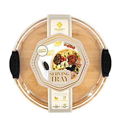 5 Section Round Bamboo Serving Tray W/ Pet Lid
