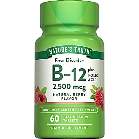 60 ct. Vitamin B-12 2,500 mcg + Folic Acid 60 Fast Dissolable Tabs