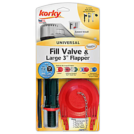QuietFILL Platinum Toilet Fill Valve & Large 3 in Toilet Flapper Kit