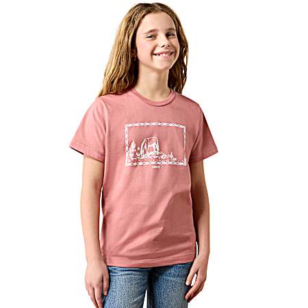 Girls Pink Horse Frame Short Sleeve Shirt