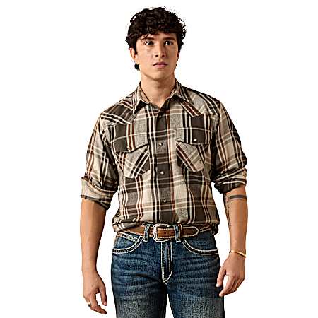 Men's Green Retro Howell Snap Front Long Sleeve Shirt