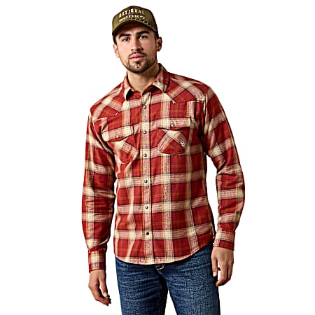 Men's Red Retro Hatford Snap Front Long Sleeve Shirt