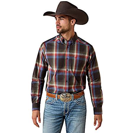 Men's Brown Pro Jetta Large Ombre Button Front Long Sleeve Shirt